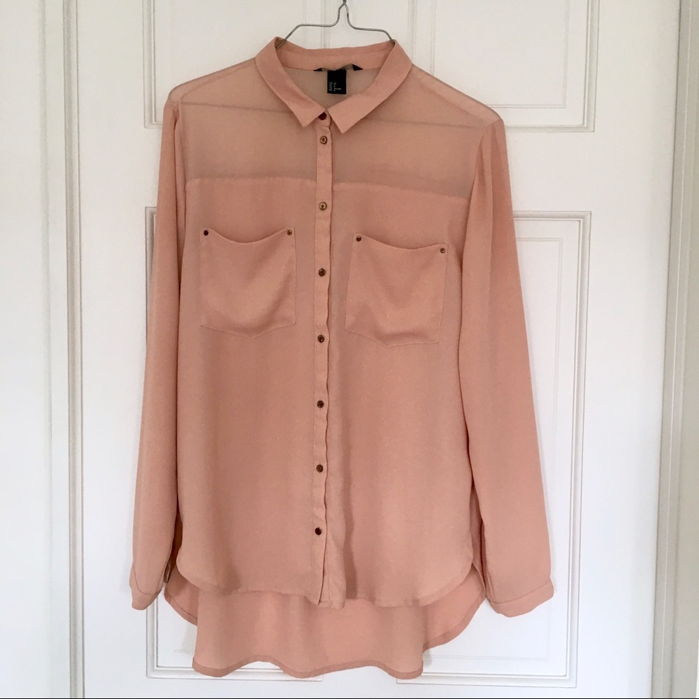 Blush Pink Button Down Shirt w Copper Buttons